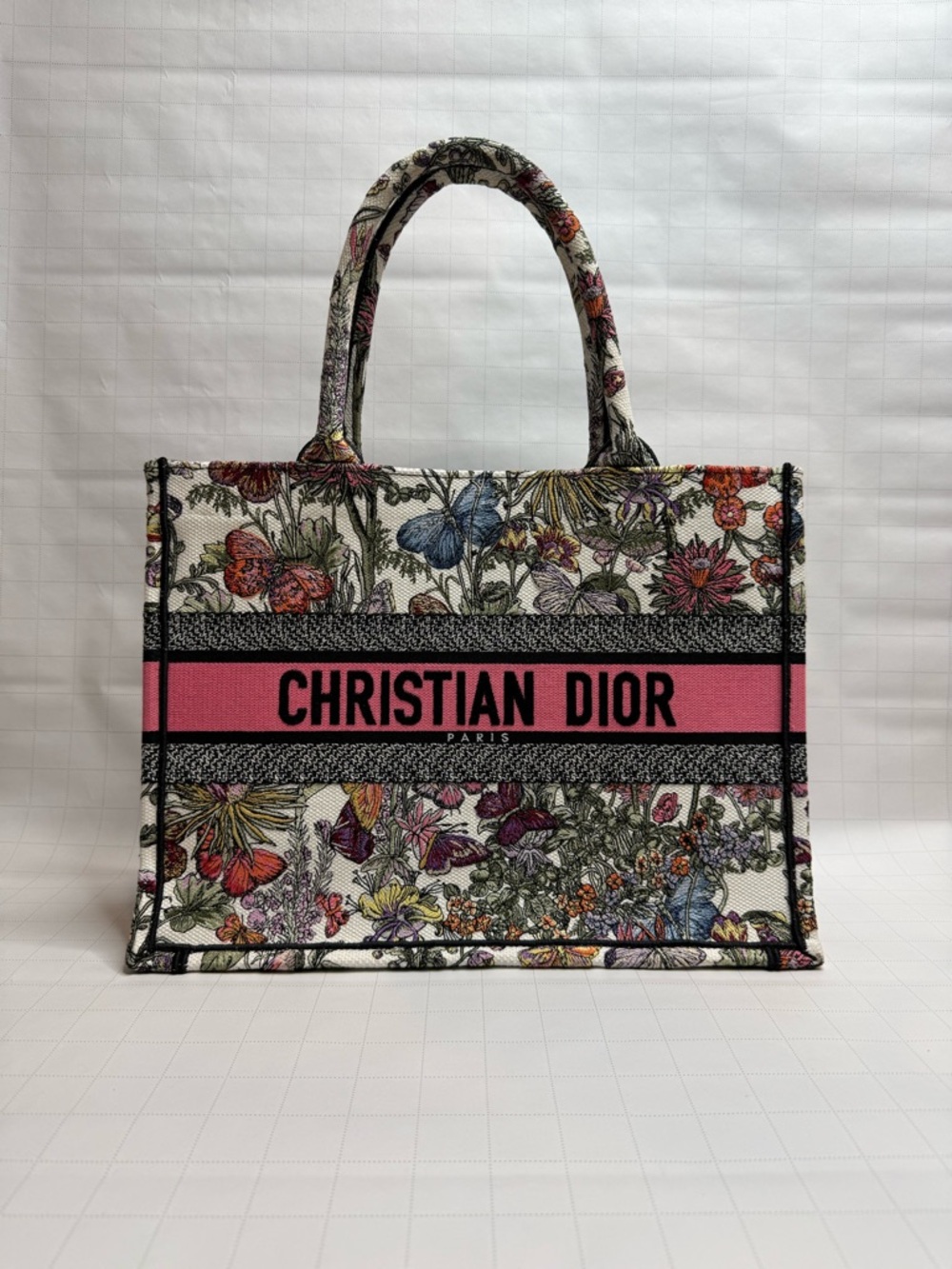 Dior Floral Book Tote with Pink Logo Band